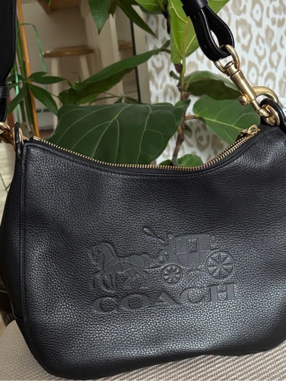 Coach Black Pebbled Leather Shoulder Bag with Gold Hardware